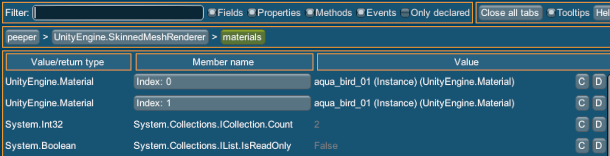 Screenshot showing the materials on the renderer, with their indexes